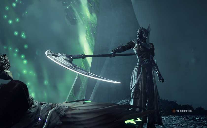 Destiny Rising Gwynn Holding Scythe Against Hive Wizard