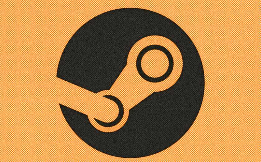 Steam logo over an orange halftone background.