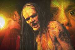 The monster from Barbarian with AJ and Tess in the background.